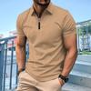 Summer Men's POLO Shirt Beauty Stripe Zip Solid Colour Short-sleeved T-shirt Stripes Versatile Loose Tops