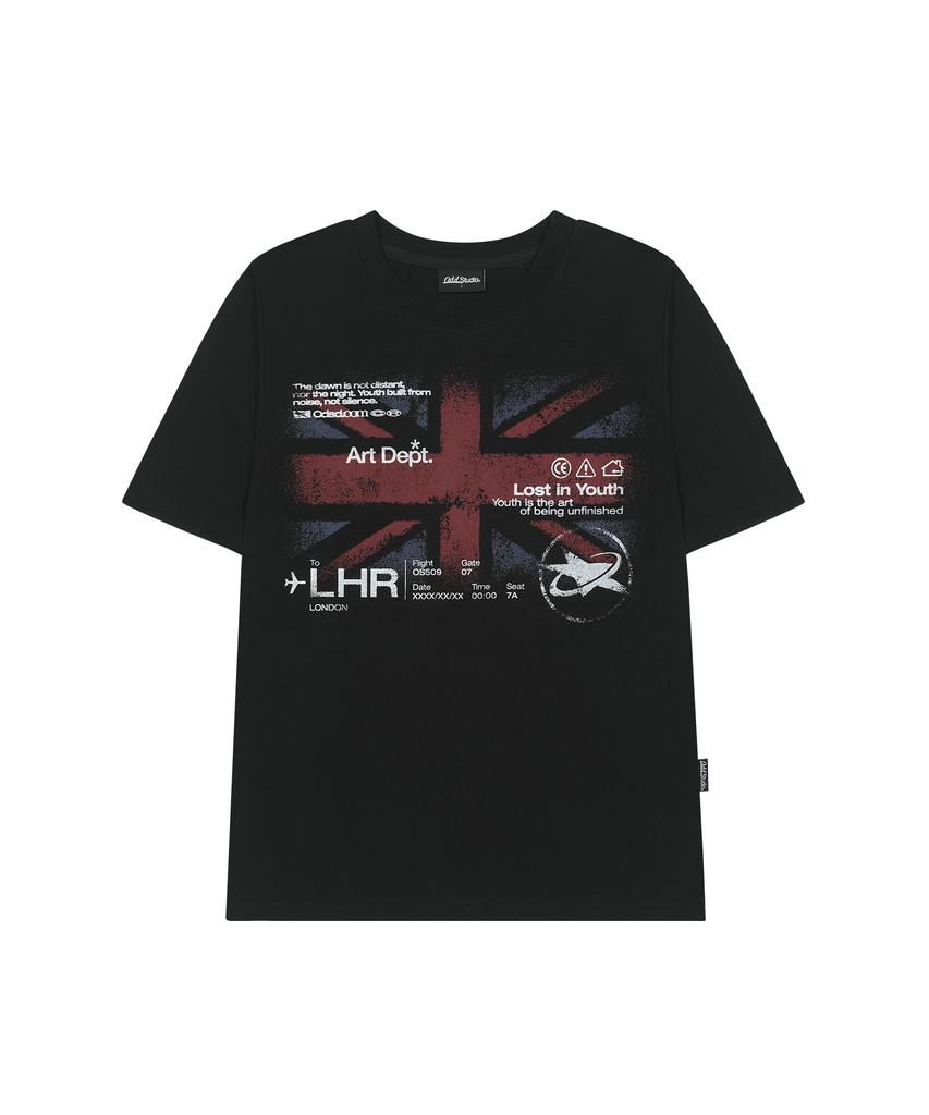 ODDSTUDIO Union Jack Vintage Graphic Regular Fit T-Shirt - Black