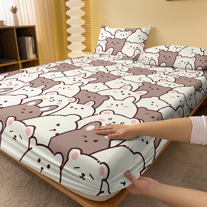 1 Teddy Bear Patterned Frosted Bedsheet, Bedroom Printed Bedspread, Bedding (Excluding Pillowcases)