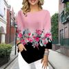Женская футболка с рукавом три четверти и круглым вырезом, свободные рубашки, повседневные футболки с принтом разноцветных роз