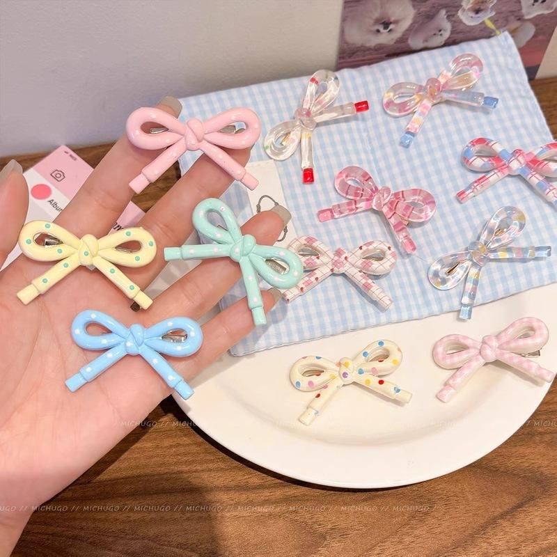 Korean Print Bow Hair Clip Clamp Children Simple Bowknot Barrettes Hairpins For Girls Side Clip Baby Cute Hair Acccessories