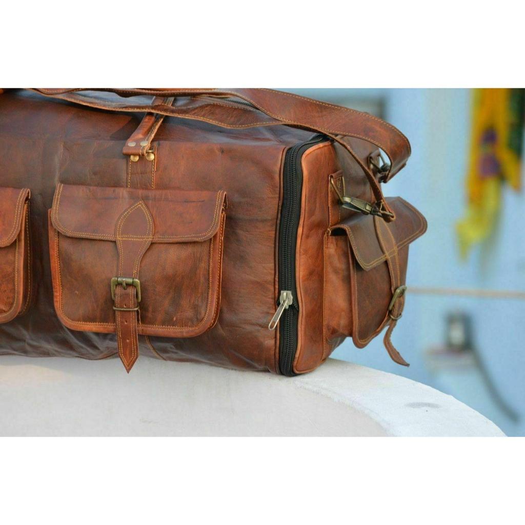 Duffle Men Goat Gym Leather Bag Bag Bag Travel Genuine S Brown Vintage Tote Bag