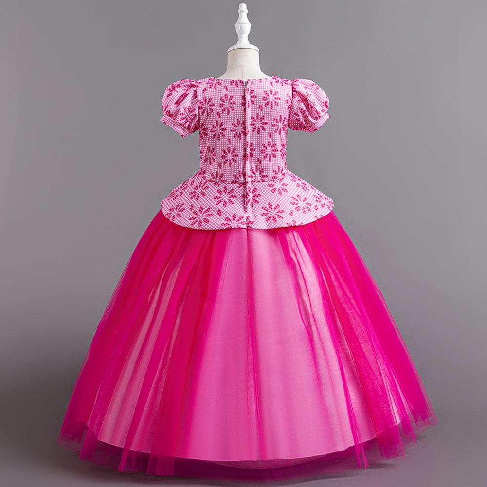 Children's Princess Dresses Thousand Birdie Patchwork Mesh Puffy Long Bubble Sleeve Girls' Stage Performance Dresses Girl's Favourite Dress