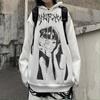 Gothic Harajuku Grunge Fleece Hoodies Women Goth Oversized White Long Sleeve Manga Print Sweatshirt Streetwear Tops Clothes Winter