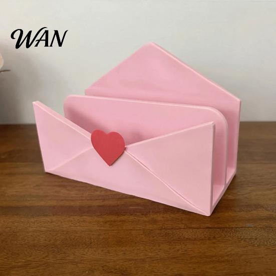 Office Desk Accessories 3D Printed Mail Storage Holder with Red Heart, Double Compartment Organizer for Cute Supplies Letters Postcards and