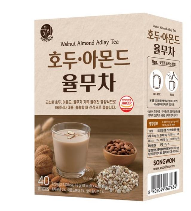 Woori Tea Чай с грецким орехом, миндалем и юлму 40 пакетиков Корейский традиционный злаковый чай