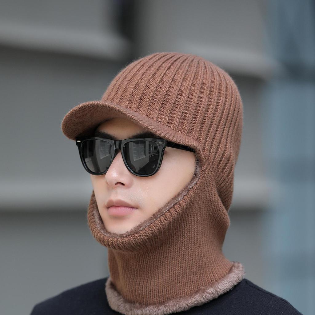 Hat Men's Winter Outdoor Knitted Wool Hat Men's Warm Ear Protection Plus Velvet Thickened Winter Cycling Wool Hat