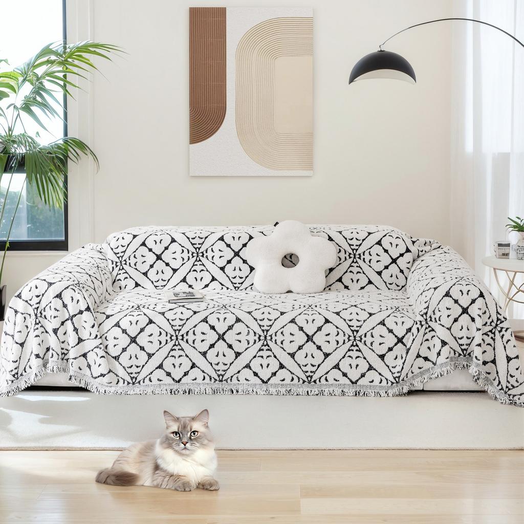 Чехлы на диван для дивана Бохо Чехлы на диван Шенилловое одеяло Хаки Геометрический ромбический ромбовидный Чехлы на диван для секционного дивана L-образной формы