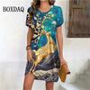 Golden Elk Print Dress Women Cute Christmas Evening Dress New Short Sleeve Sexy Dresses Fashion Party Holiday Woman Clothes