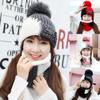 Fashion Women Knitted Wool Scarf Hat Pompom Cap Set Warm Winter + Scarf