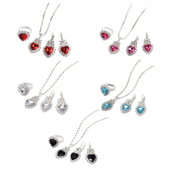 Комплект украшений в форме сердца для женщин, блестящие ожерелье в форме сердца со стразами, серьги, кольца, свадебные украшения, аксессуары