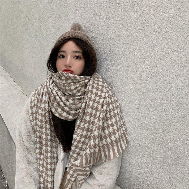 Retro fashionable brown leopard print scarf autumn and winter decoration with large version long scarf thickened warm shawl