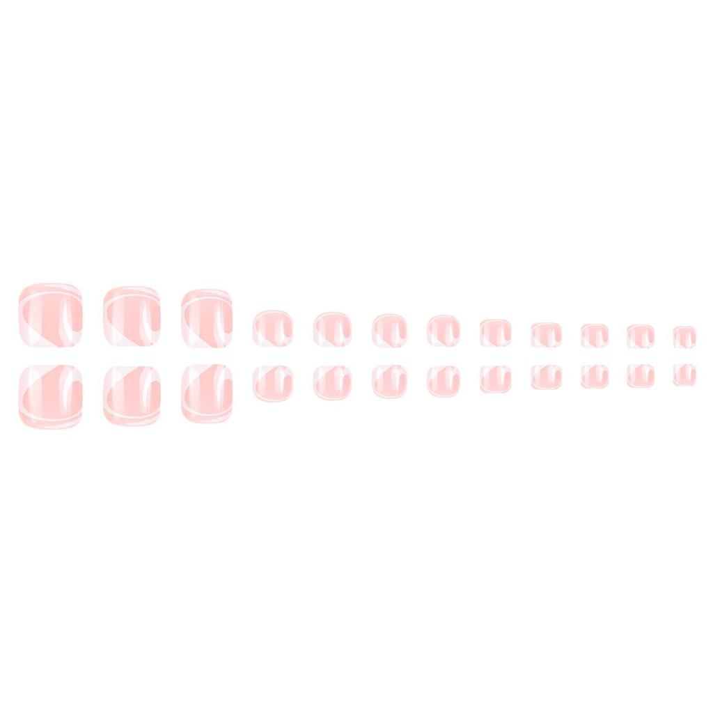 European Pink French White-Edged Fake Toenail Stickers