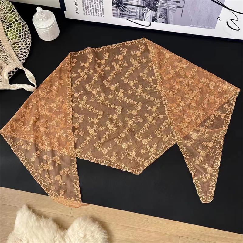 Women Lace Triangle Scarf Sweet Girls Sunscreen Scarf Spring Summer French Beach Style Hair Tie Vintage Female Lady Muslim Hijab