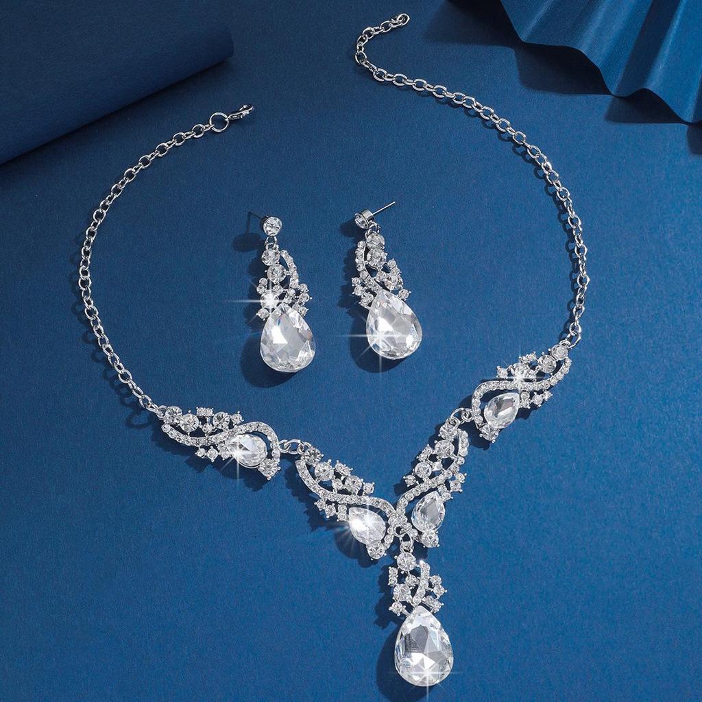 Alloy Rhinestone Necklace and Earrings Set for Women - Wedding Jewelry