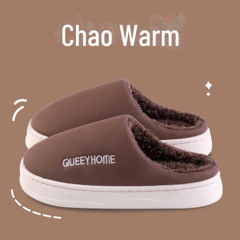 Мужские и женские зимние водонепроницаемые хлопковые тапочки - нескользящие, с толстой подошвой, с закрытым носком, для использования в помещении и на открытом воздухе