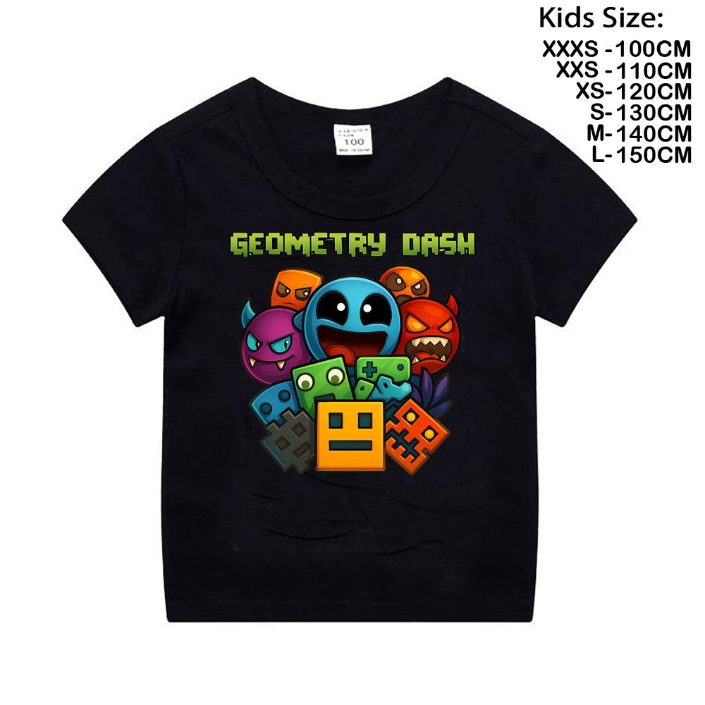 Geometry Dash T Shirt Boys Girls Kids Summer Crewneck Cotton Short Sleeve Funny Cartoon Tshirt Graphic Tees Tops