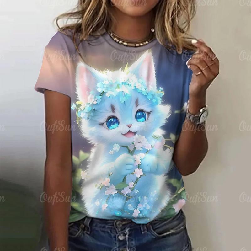 Летние женские футболки с рисунком из мультфильмов, повседневные футболки с короткими рукавами и 3D-драконом для женщин, одежда, свободный уличный топ