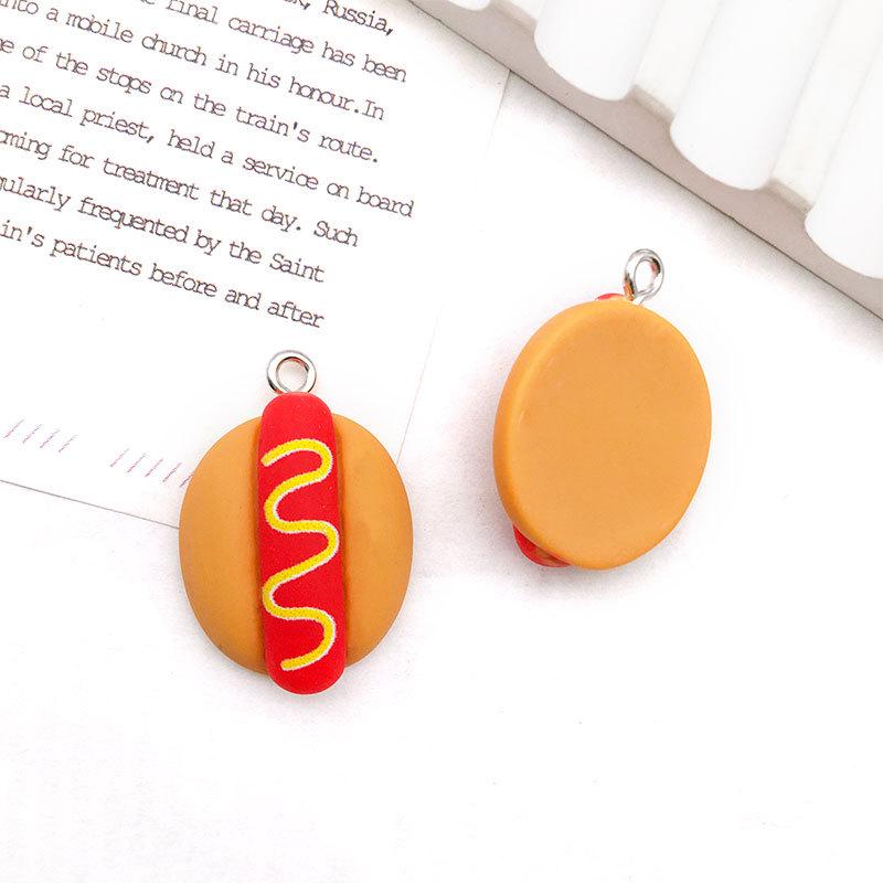 Креативный брелок-подвеска из оранжевой смолы в виде бургера и пиццы, ювелирный аксессуар