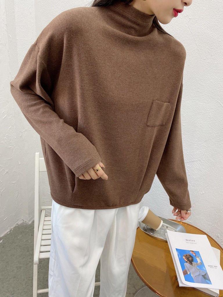 Plush Velvet Korean Loose Half Turtleneck Pullover with Pocket for Autumn and Winter