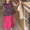 Комплект для девочек с цветочным принтом на весну и лето, детская рубашка без рукавов для детей среднего и маленького возраста + широкие брюки, комплект из двух предметов