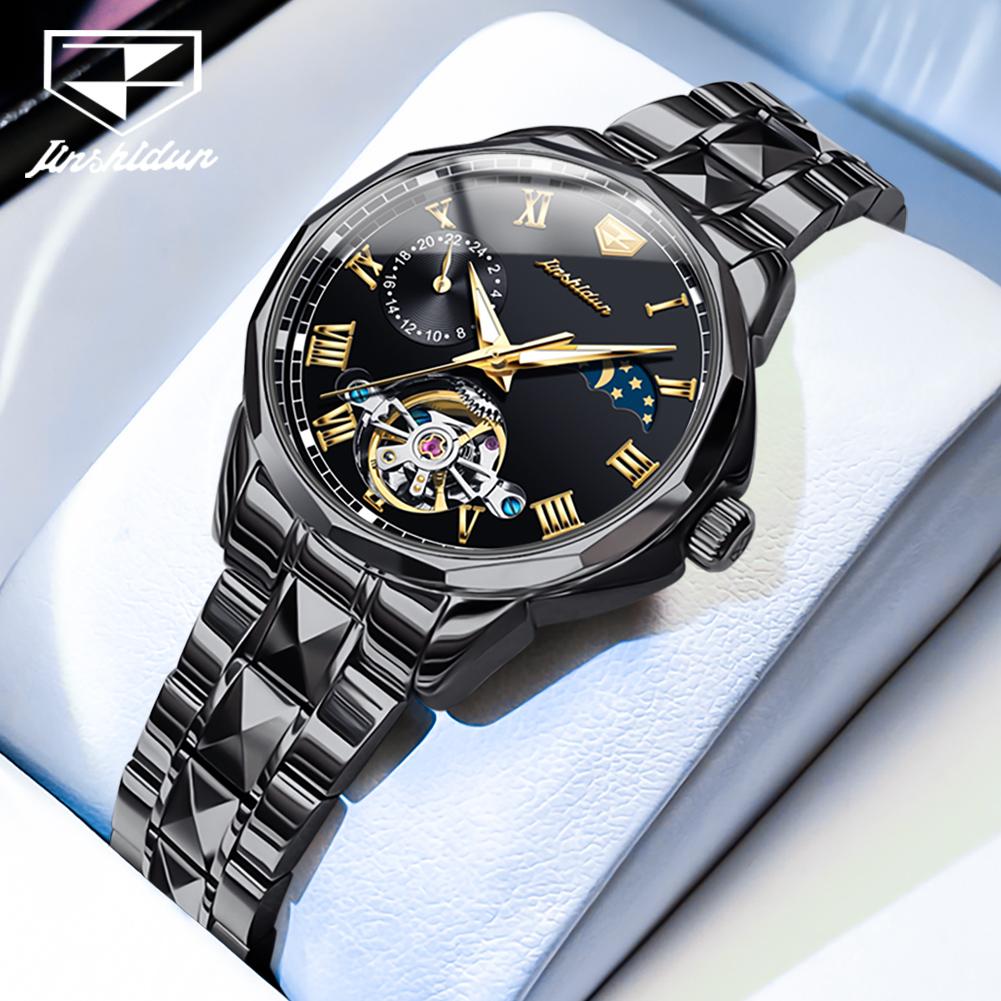 JSDUN 8937 Woman Watch 50M Waterproof Mechanical Watch For Women Hollow Skeleton Moon Phase Roman Scale Elegant Ladies Watches