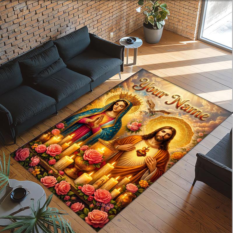 Valentine Love Theme Crystal Velvet Rug Personalized Custom Name Text Soft Floor Mat Home Decor