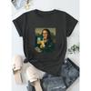 Женские хлопковые футболки с коротким рукавом Mona Lisa Денежный Пародия Женская футболка Забавный Арт Графический Повседневный Черный Топ