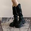 Осень Зима Платформа Толстая Подошва Женские Длинные Сапоги Мода Слипоны Обувь Винтажные Женские Рыцарские Боты