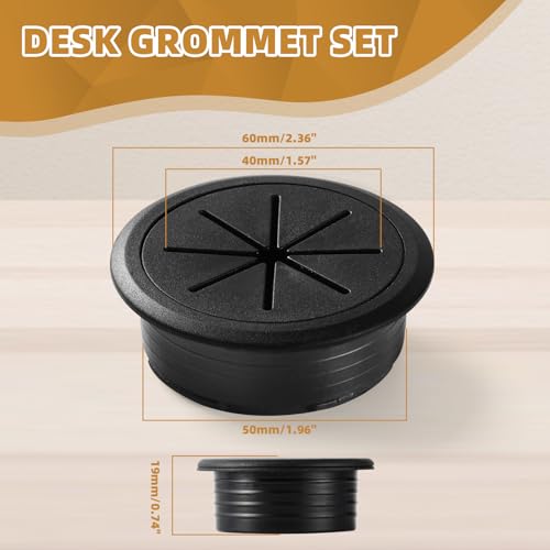 2 inch 50mm black desktop cable hole cover 3 pcs ABS plastic table threading hole cover