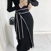 Fashion Autumn/Winter Retro Half High Neck Slim Fit Temperament Colored Mid Length Strap Knitted Elegant Dress for Women