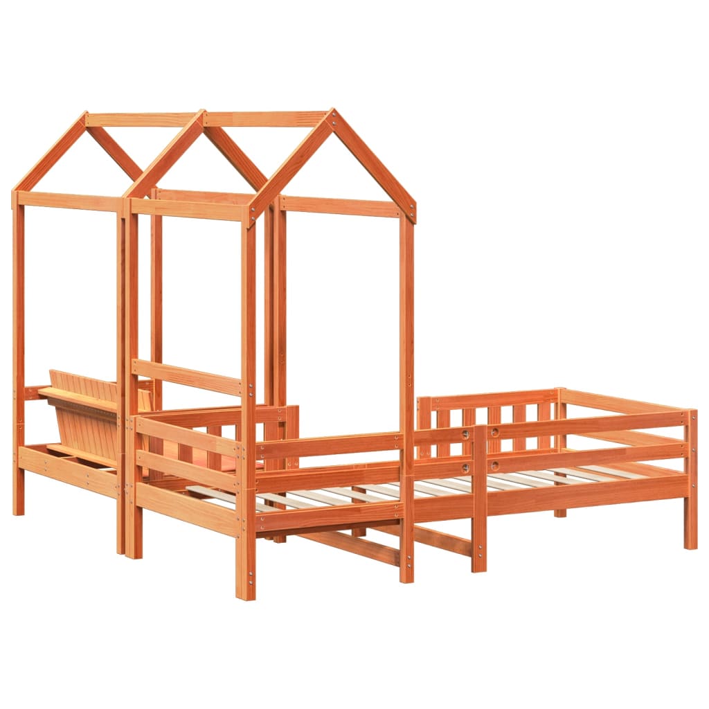 Solid Wood Bed and Bench with Roof Orange 100x200 cm Pine Wood