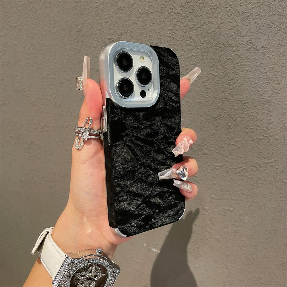Titanium Gray Glacial Pattern Leather Phone Case for iPhone 16 15 14 13 12 11 Pro Max Full Shockproof Plating Hard Back Cover