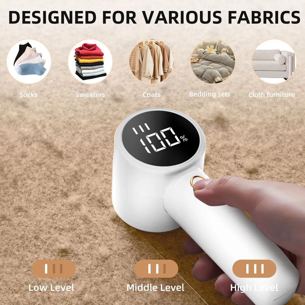 New Household Electric Lint Remover 3 Gears Adjustable LED Digital Display Hairball Trimmer Wireless Portable Sweater Epilator