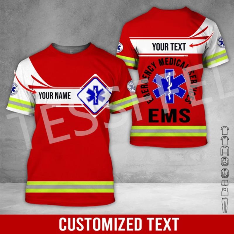 Индивидуальное имя Косплей EMS EMT Медицинский фельдшер Работник Татуировка 3DPrint Лето Harajuku Уличная одежда Короткие рукава Повседневные футболки X4