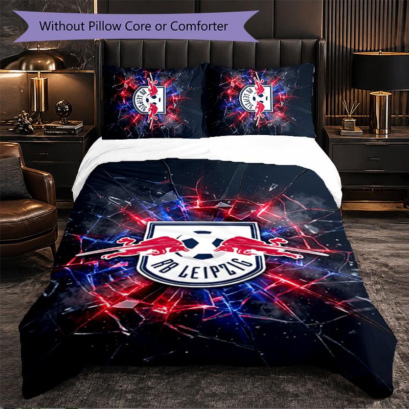 RB Leipzig Football 3 Piece Bedding Set Soft Duvet Cover Set with Pillowcases Printed Bedroom Decor Set for Home
