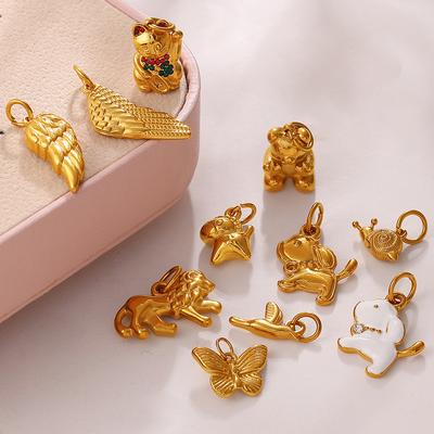 Мультяшный Счастливый Кот, Животное, Подвеска для DIY, Универсальный Шарм из Нержавеющей Стали с Покрытием 18K Золотом