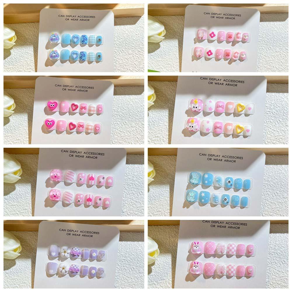 Flower Kids Cartoon Fake Nails Bears Cartoon Nail Accessories Children False Nails Kids Toys