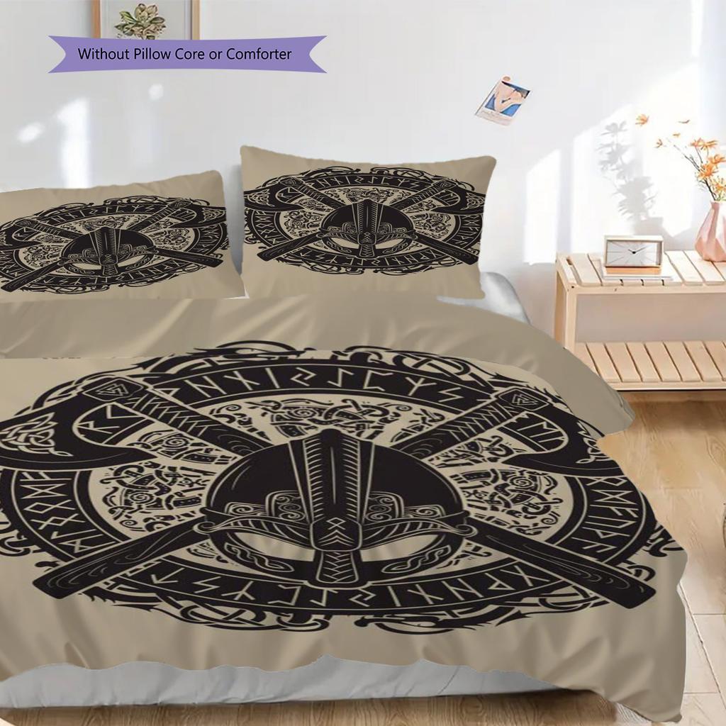Helmet Axes Tattoo Design Threepiece Set 1 Duvet Cover 2 Pillowcase Without Core Duvet Cover And Pillowcase Soft And Comfortable