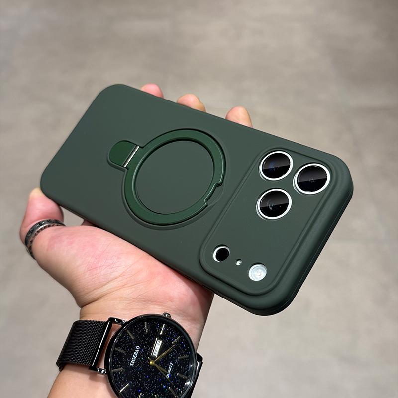 Металлический магнитный чехол-подставка для iPhone 17 Air 16 15 14 Plus 13 12 Pro Max 11 Для Magsafe Зарядки Жидкий Силикон Мягкая Крышка