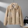 Winter Short Lambswool Coat Women Fashion Granular Jacket Turndown Collar Pocket Zipper Outerwear