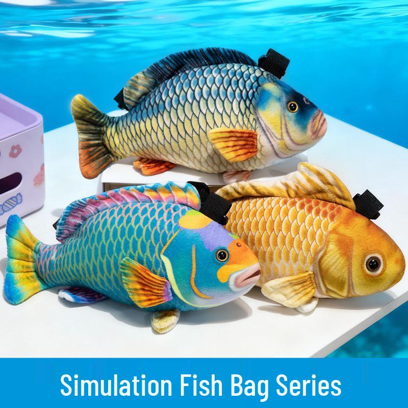 Creative Koi Crucian Carp Plush Crossbody Bag for Girls