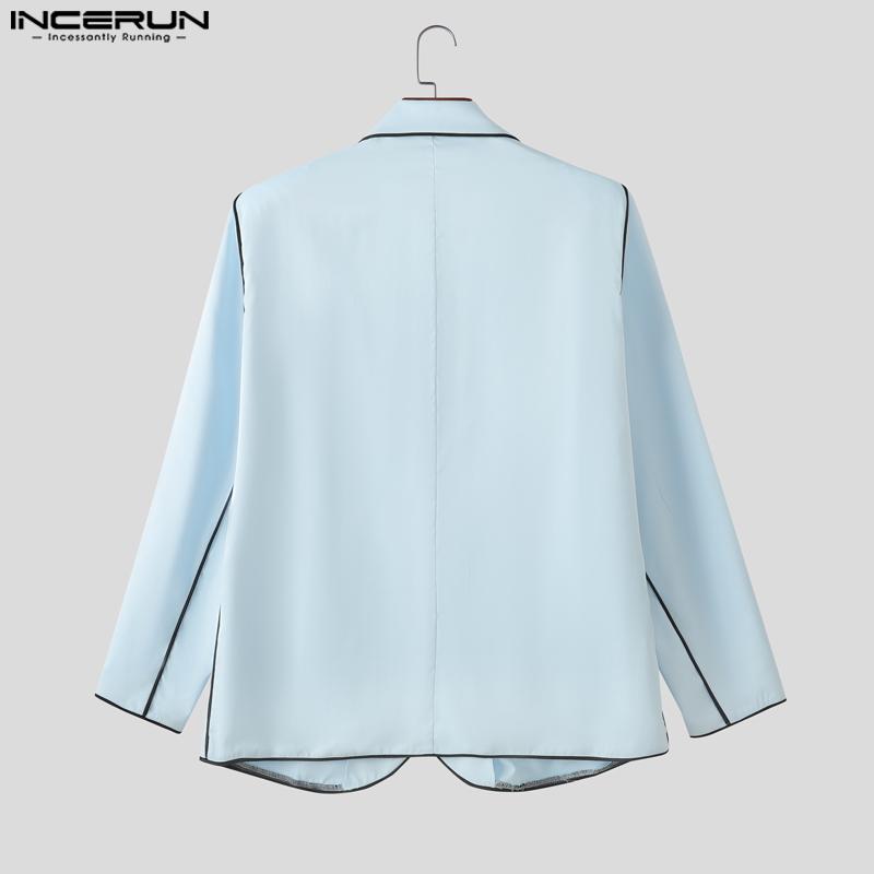 INCERUN Осенние мужские комплекты оверсайз из двух предметов: блейзер с длинным рукавом и строчкой + длинные прямые брюки