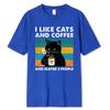 Мужская футболка с принтом «Я люблю кошек и кофе», 100% чистый хлопок, с коротким рукавом, повседневная, свободная, топ в стиле Харадзюку