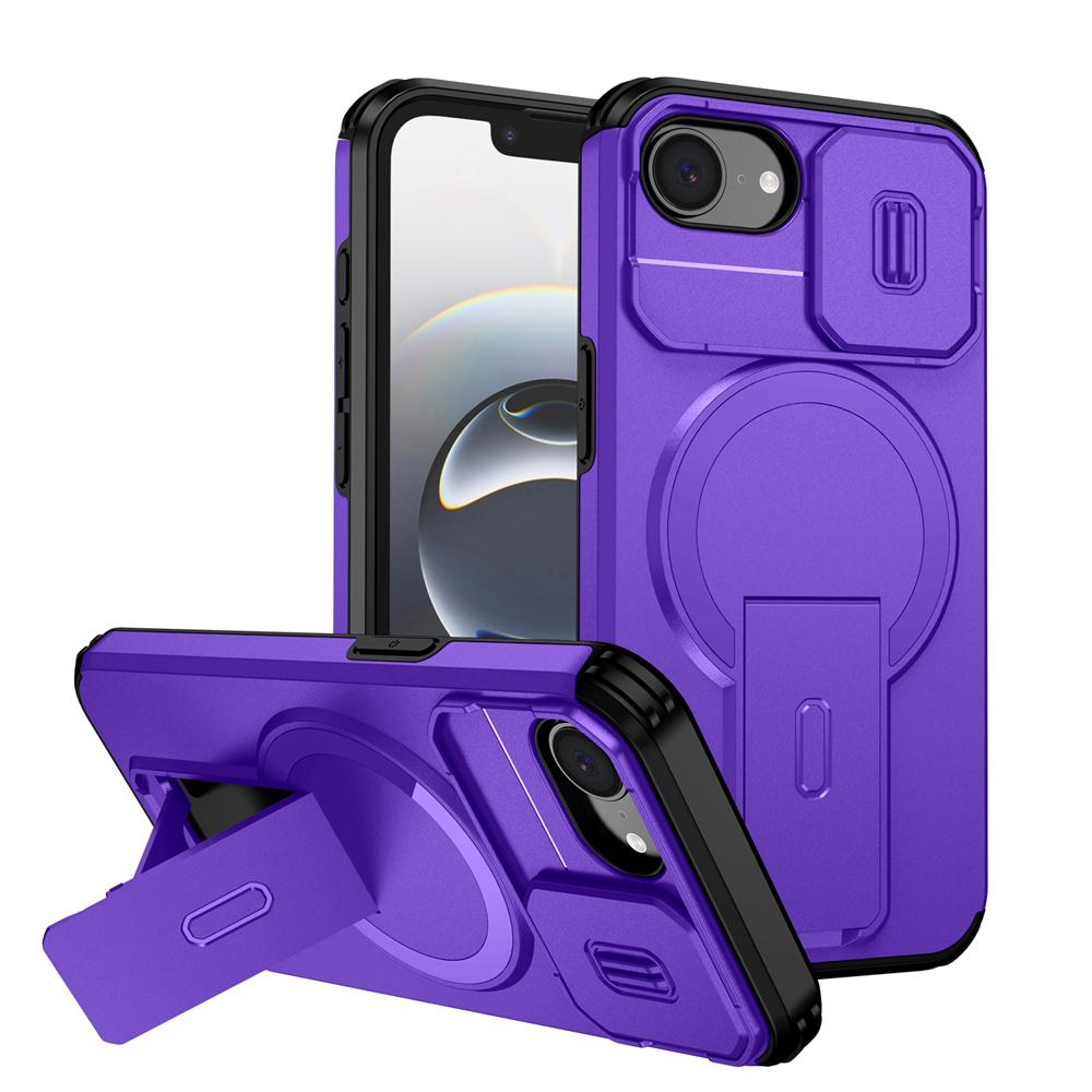 KEYSION Противоударный бронированный магнитный чехол для iPhone 16e Силикон+ПК Сдвижная защита камеры Подставка Беспроводная зарядка Чехол для телефона