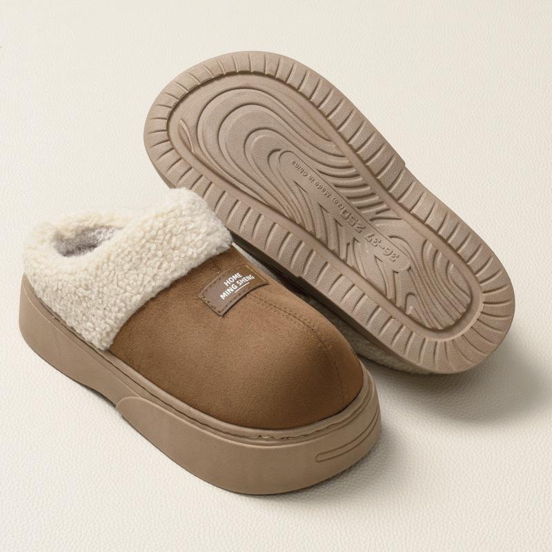 Home Slippers, Autumn and Winter Confinement Shoes, Indoor Thick Soled Height Increase with Plush Insulation, Anti Slip Cotton Slippers