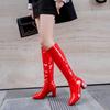 European and American Women's Shoes, Simple Round Toe Thick Heels, High Heels, Side Zippered Long Boots, Knee High Boots