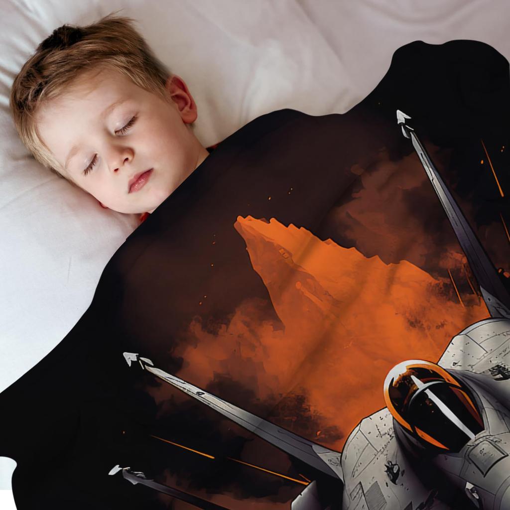 Cool fighter jet digital-printed polyester Bedroom velvet flannel soft sofa cover blanket Fleece soft cover blankets for beds