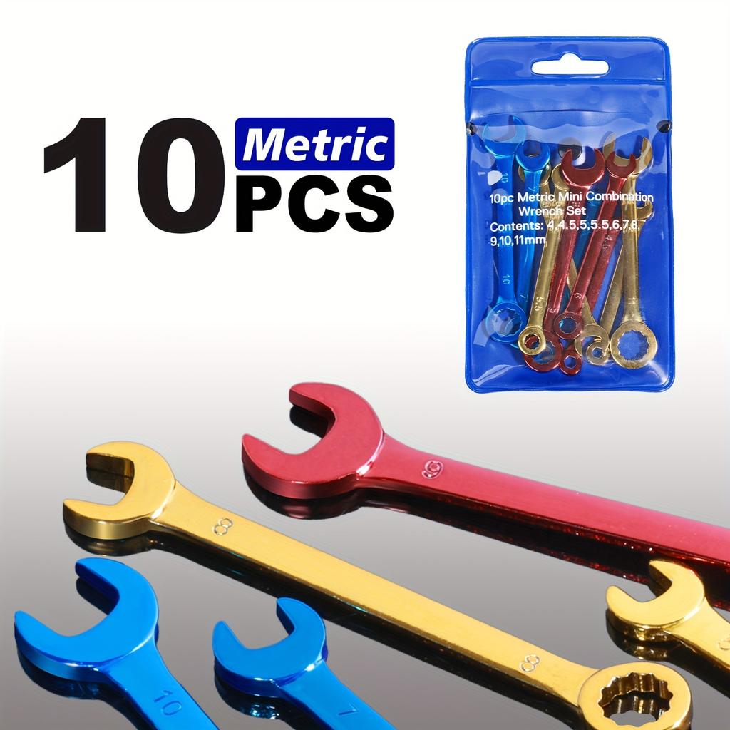 10pcs Mini Spanner Wrenches Set Hand Tool Key Ring Spanner Explosion-proof Pocket British/Metric Type Wrenches