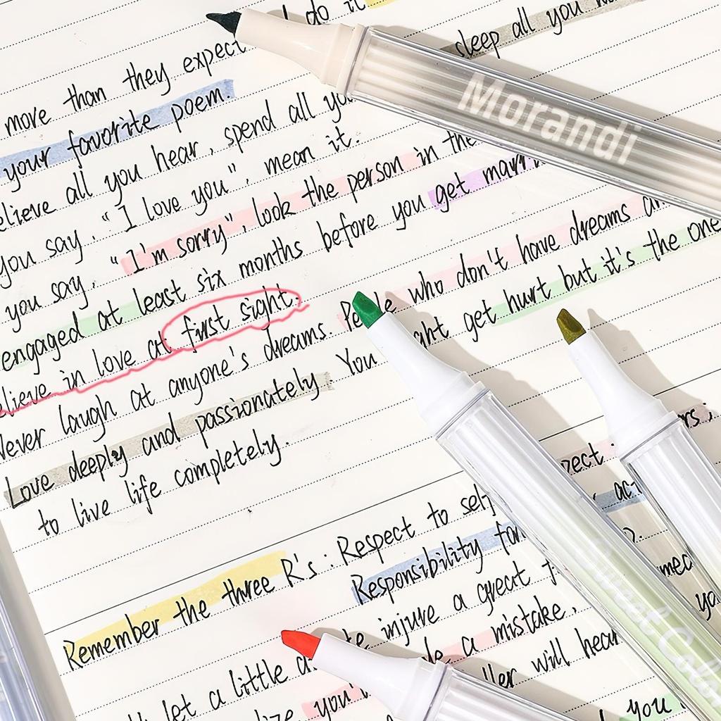 5pcs Mild Colors Highlighter Pens Set, Morandi Protect Vision Soft Chisel Brush Tip - Hued & Sparkling Fluorescent Markers